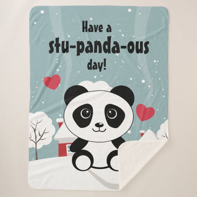 Couverture Sherpa Panda Bébé Cute En Hiver Gris Neige (Devant)