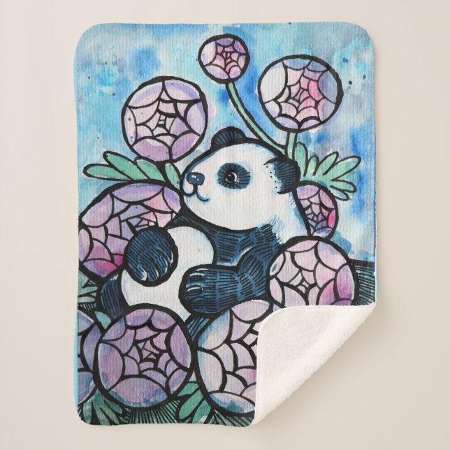 Couverture Sherpa Panda Ours Violet Fleurs Amateurs de la nature (Devant)
