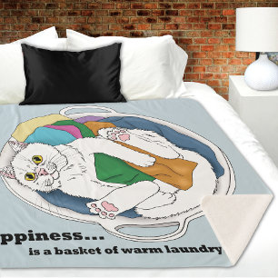 Couverture Sherpa Panier de linge chat blanc Cosy Blague Bleue
