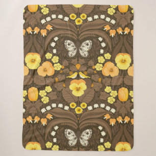 Couverture Sherpa Pansies jaunes, oiseaux et papillons