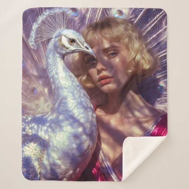 Couverture Sherpa Paon blanc et beauté dans une élégance rose (Devant)