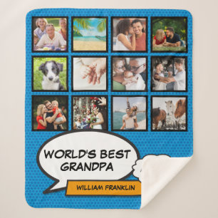 Couverture Sherpa Papapa Grand-père Fun Photo Collage Cool Bleu