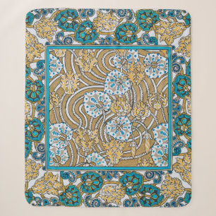 Couverture Sherpa papier peint bleu art nouveau cyclamen