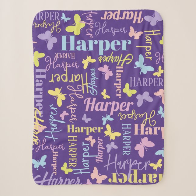 Couverture Sherpa papillon arc-en-ciel muet nom personnalisé Harper  (Devant)