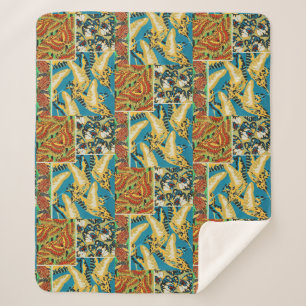 Couverture Sherpa Papillon Art Déco Jaune et Turquoise Vibrants