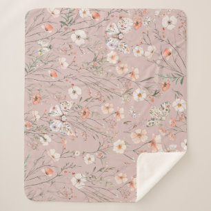 Couverture Sherpa Papillon floral Fleur sauvage Boho
