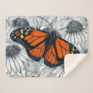 Couverture Sherpa Papillon monarque sur coneflowers