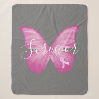 Couverture Sherpa Papillon rose Cancer du sein Survivant