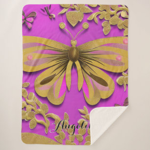 Couverture Sherpa Papillon rose-rose-rose-rose-rouge Nom personnalis
