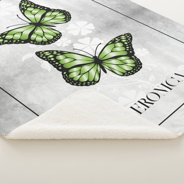 Couverture Sherpa Papillon vert Floral Personnalisé Sherpa Blanket (3/4)