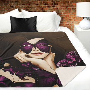 Couverture Sherpa Papillon Violet Mascarade Femme Élégante Fantaisie