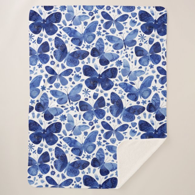 Couverture Sherpa Papillons Aquarelle Bleu (Devant)