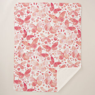 Couverture Sherpa Papillons Aquarelle Corail rose