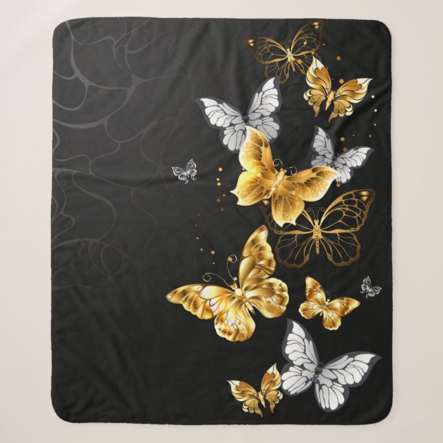 Couverture Sherpa Papillons blancs et dorés (Devant)