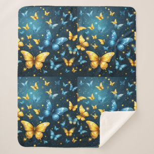Couverture Sherpa Papillons Bleus Et Jaunes Volant,