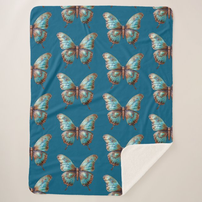 Couverture Sherpa Papillons bleus turquoise (Devant)