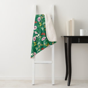 Couverture Sherpa Papillons colorés Fleurs roses Vert Botanique