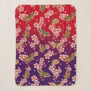 Couverture Sherpa Papillons Japonais Au Milieu De Sakura Fleurit Rou