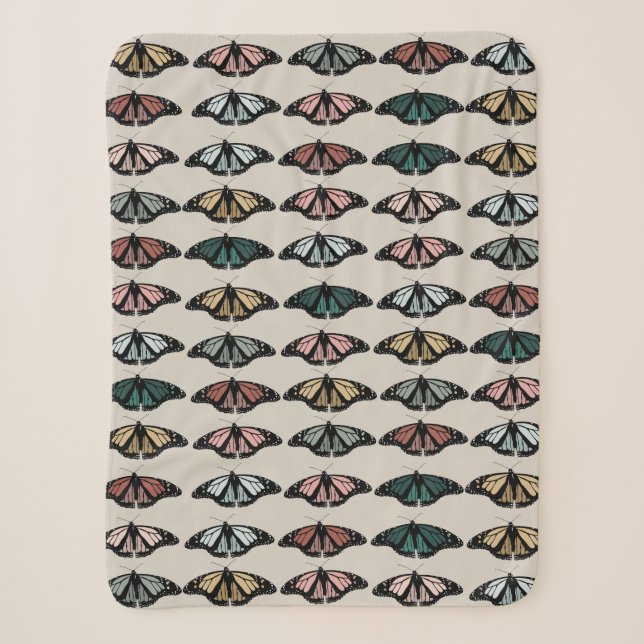 Couverture Sherpa Papillons neutres modernes Motif de jardin (Devant)