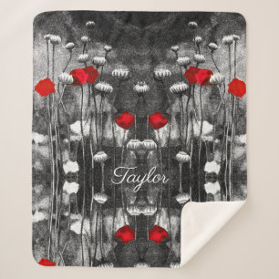 Couverture Sherpa Papillons noirs blancs rouges fleurs Modèles flora