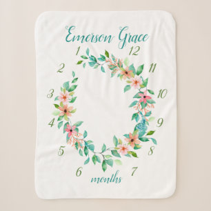 Couverture Sherpa Paradise Floral Baby Girl Monthly Milestone Photo
