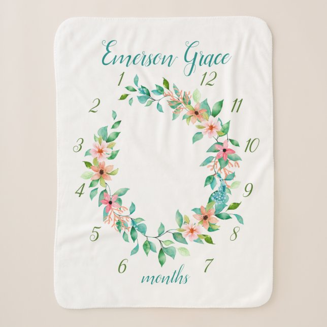 Couverture Sherpa Paradise Floral Baby Girl Monthly Milestone Photo (Devant)
