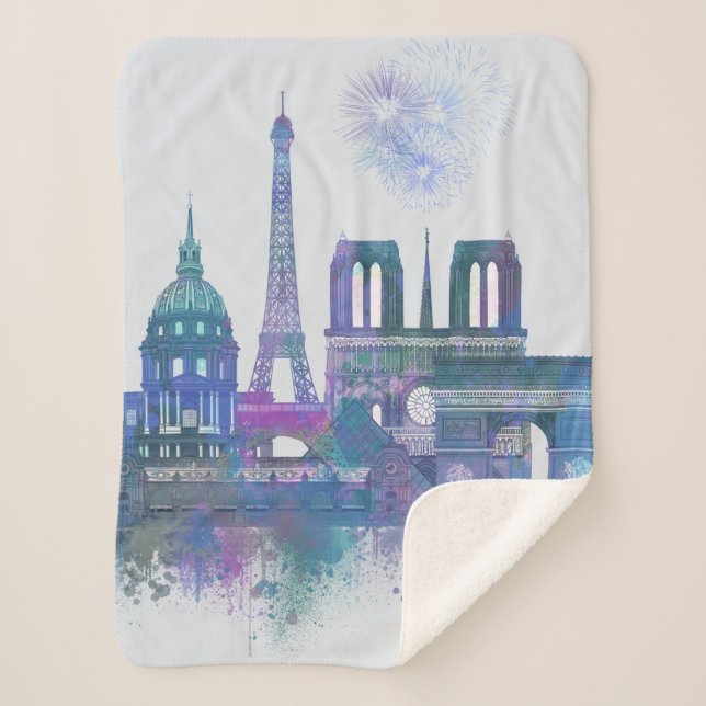Couverture Sherpa Paris Skyline - Aquarelle bleu (Devant)