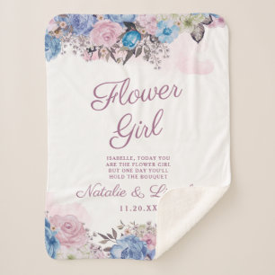 Couverture Sherpa Parisienne Charme Bleu & Rose Chic Flower Citation