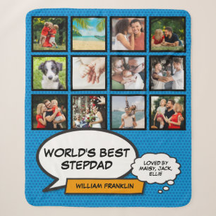 Couverture Sherpa Parrain Beau-père Photo Collage Fun Blue