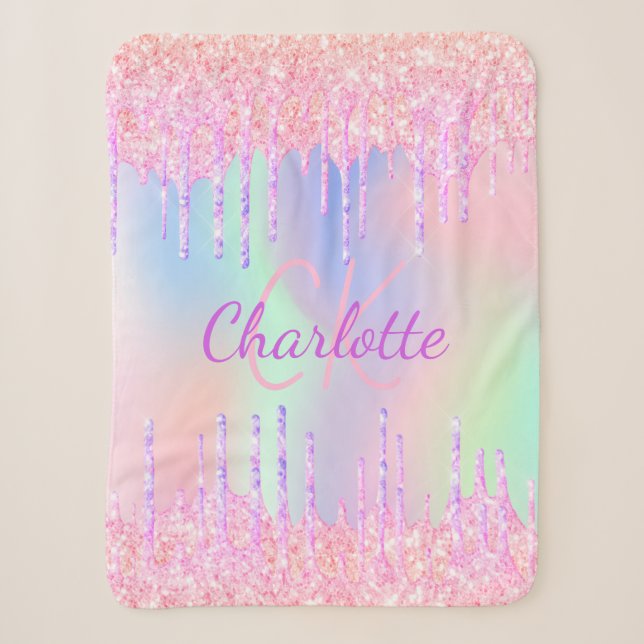 Couverture Sherpa Parties scintillant arc-en-ciel goutte rose violet (Devant)
