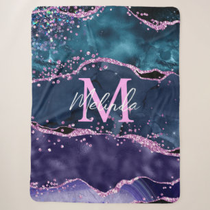 Couverture Sherpa Parties scintillant bleue et violet marine Agate m