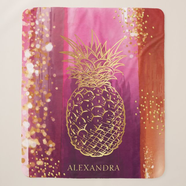 Couverture Sherpa Parties scintillant d'ananas rose personnalisée (Devant)