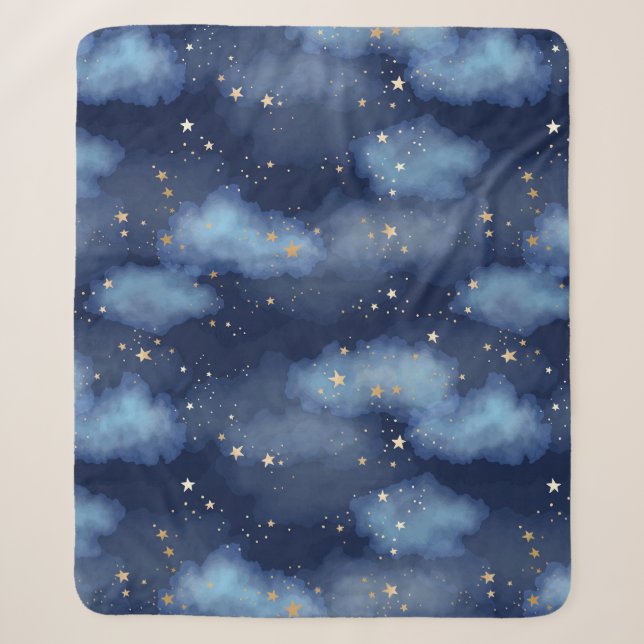 Couverture Sherpa Parties scintillant Gold Stars Dark Blue Sky Motif (Devant)