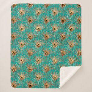 Couverture Sherpa Parties scintillant Peacock Feathers Motif Fleece 