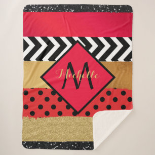 Couverture Sherpa Parties scintillant rouge Noir Brush Stroke Monogr