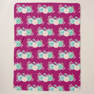 Couverture Sherpa Pastel Pink & Green Floral Bouquet Motif