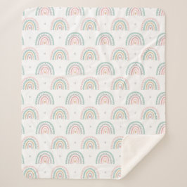 Couverture Sherpa Pastel Rainbow Motif avec Coeurs