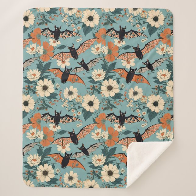 Couverture Sherpa Patchwork floral Chauve-Halloween & Fleurs (Devant)