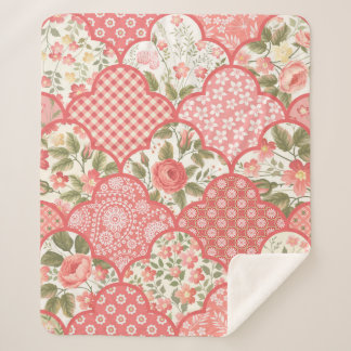 Couverture Sherpa patchwork floral transparent motif avec roses pa