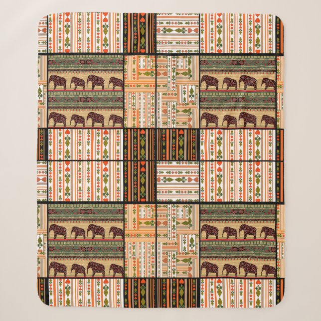 Couverture Sherpa Patchwork seamless african ornamental pattern text (Devant)