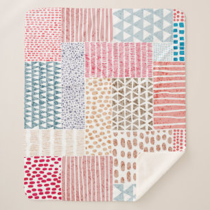 Couverture Sherpa Patchwork Style mignon Motif Doodé