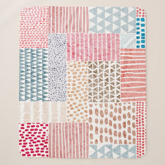 Couverture Sherpa Patchwork Style mignon Motif Doodé (Devant)