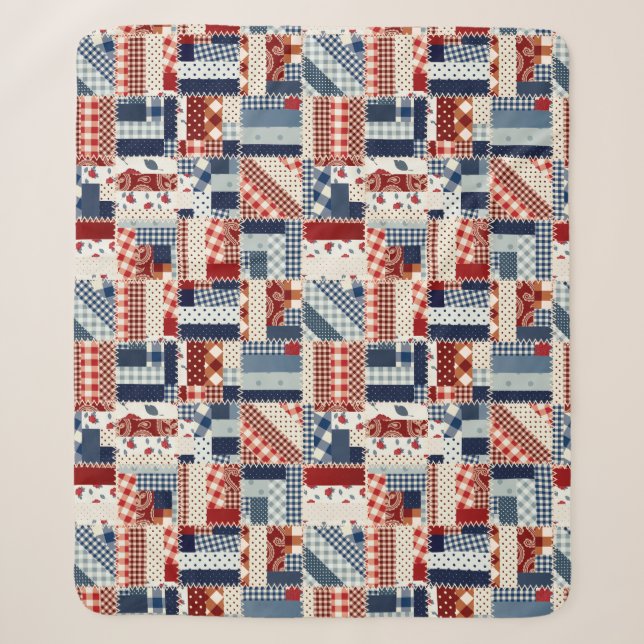Couverture Sherpa Patriotique Quilt Look Sherpa Fleece Blanche (Devant)