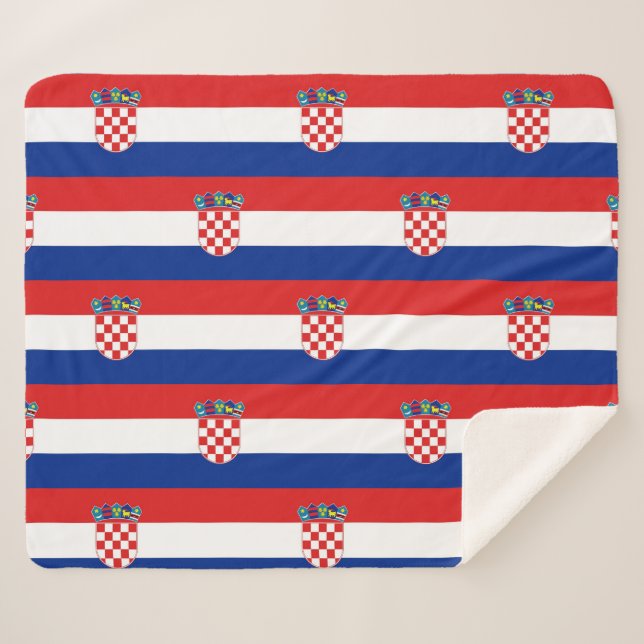 Couverture Sherpa Patriotique Sherpa Blanche avec drapeau de Croatie (Devant (Horizontal))