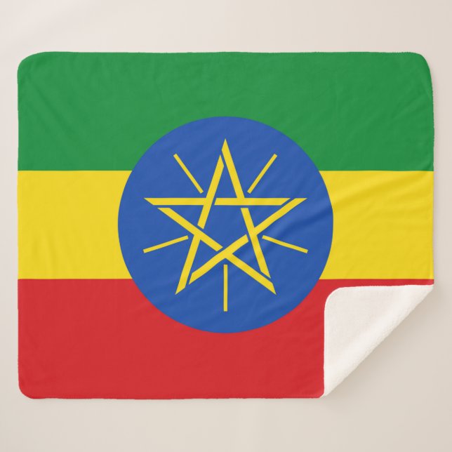 Couverture Sherpa Patriotique Sherpa Blanket avec drapeau d'Ethiopie (Devant (Horizontal))