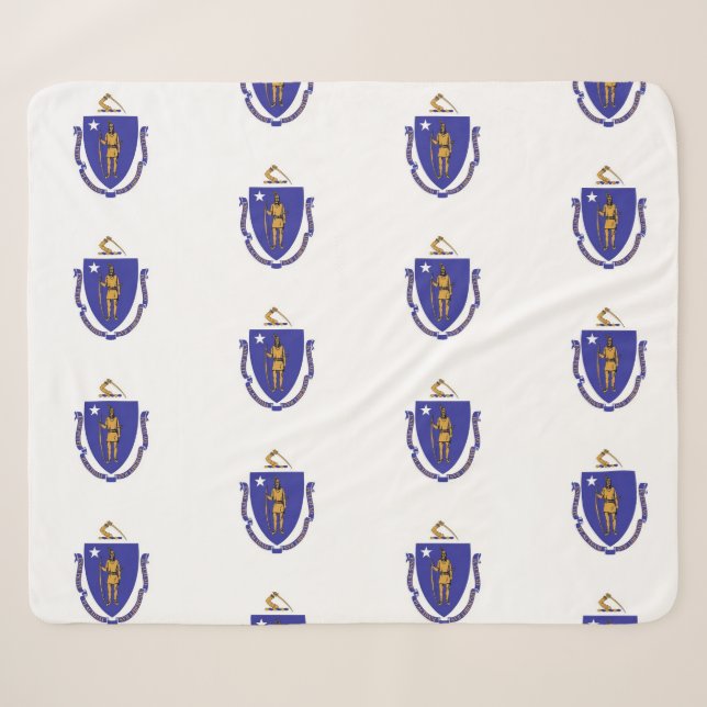Couverture Sherpa Patriotique Sherpa Blanket avec drapeau du Massach (Devant (Horizontal))