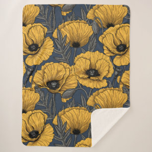Couverture Sherpa Pavot jaune sur la marine