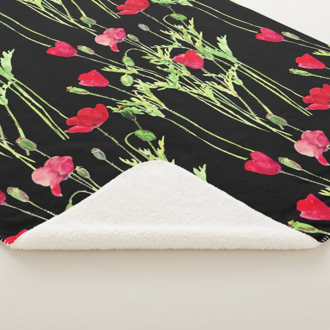 Couverture Sherpa Pavot rouge prairie estivale, fleurs sauvages (3/4)