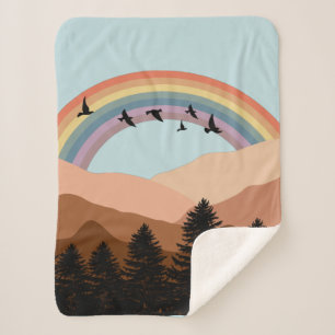 Couverture Sherpa Paysage Abstrait Arbres forestiers Arc-en-ciel et