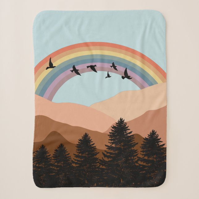 Couverture Sherpa Paysage Abstrait Arbres forestiers Arc-en-ciel et  (Devant)